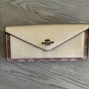 Coach Gold, Cream and Brown Women's Signature Wallet